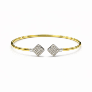 Double Pave Diamond Shape Gold Bangle