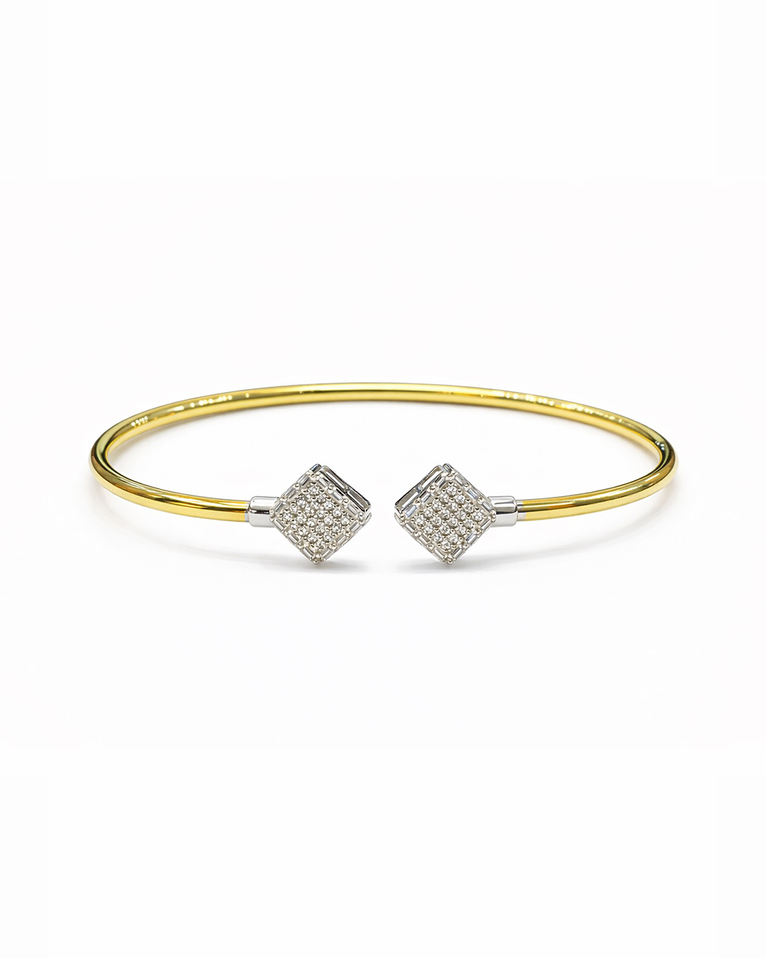 Double Pave Diamond Shape Gold Bangle