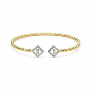 Double Diamond Shape Beaded Gold Bangle