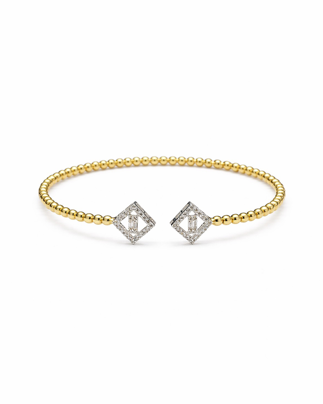 Double Diamond Shape Beaded Gold Bangle