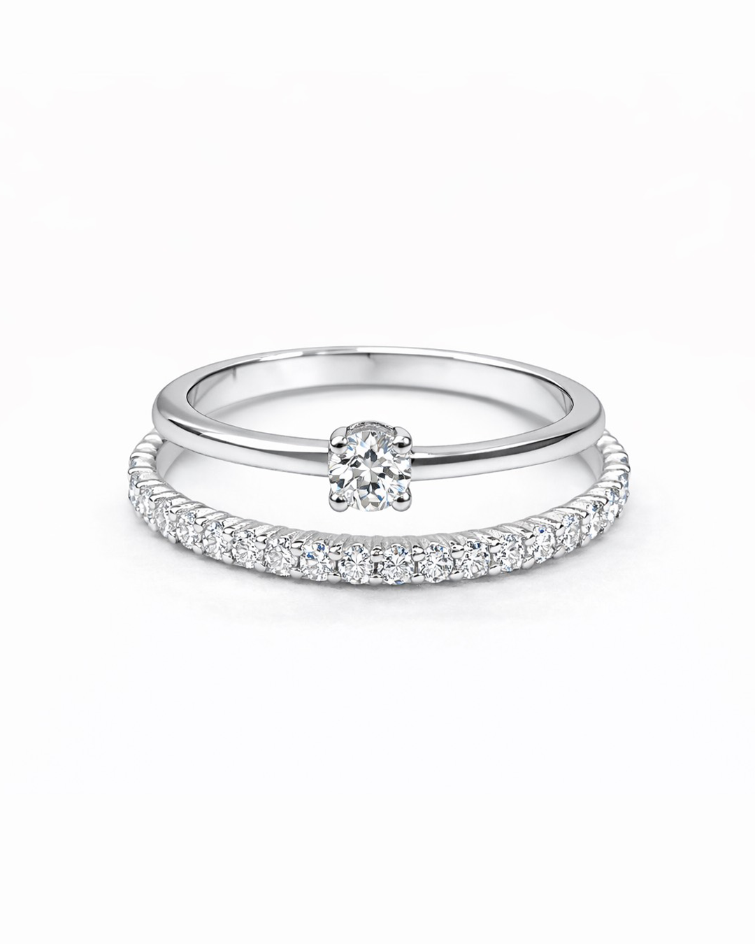 Solitaire and Pave Diamond Ring