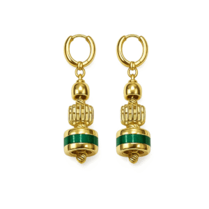 Malachite Temple Drop Gold Earrings